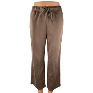 Sampeel Women's Brown High Waisted Drawstring Wide Leg Trousers Sweat Pants Sz S